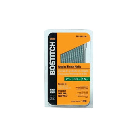 Bostitch Collated Finishing Nail, Steel, Coated Finish, 15 ga FN1540-1M